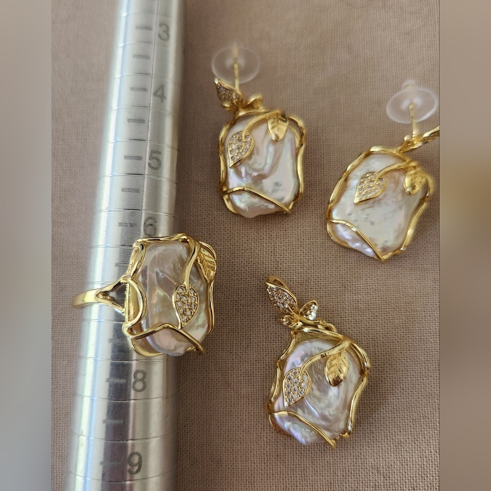 3 Pcs Baroque Style Faux Fresh Water Pearl Jewelery Set